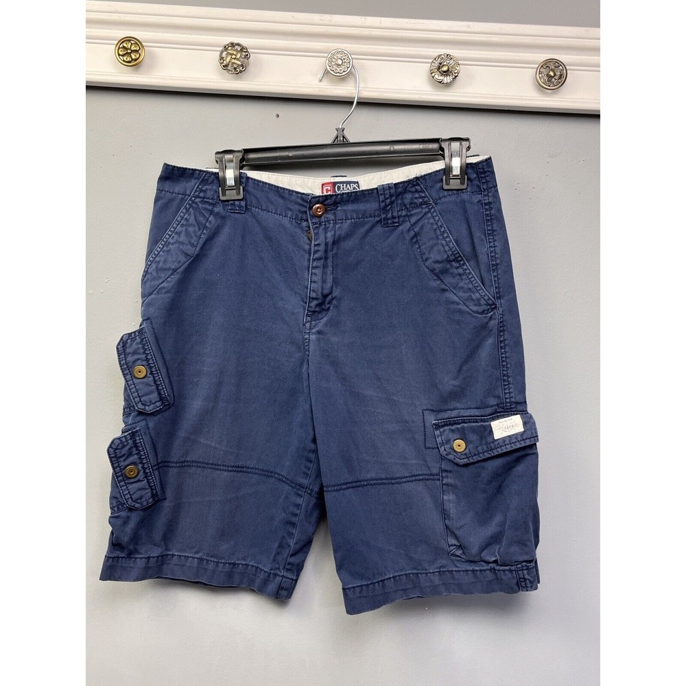 Chaps‎ Cargo Shorts Boys 18 Blue Solid Utility Multi-Pocket 100% Cotton